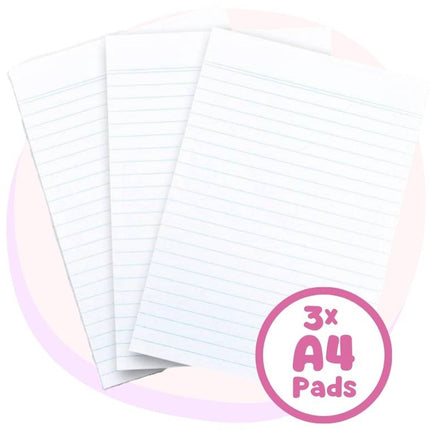 Notepads Lined Pads 3 Pack Ruled A4 210mm x 297mm | Notepads | Student Writing Pads | Back to School Supplies
