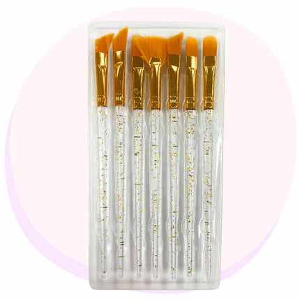 Art Paint Brush Premium Assorted Sizes Glitter Handles 7 Pack Fan brushes Angled brushes Flat brushes Thick paint brush handle