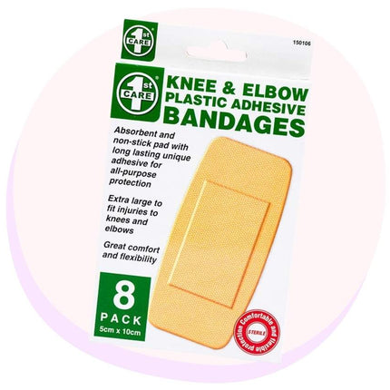 Extra Large Bandage Strips Knee & Elbow Waterproof 4.5cm x 10cm 8 Pack