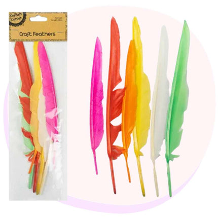 CraftLarge Craft Feathers Assorted Colours 6 Pack - 28cm