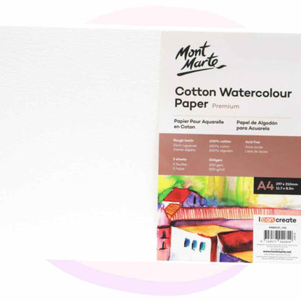 Cotton Watercolour Paper 300gsm Monte Marte A4 5 Sheets
