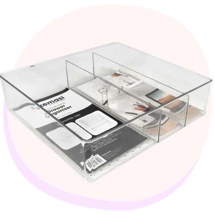 Tidy Drawer Organiser Clear 3 Compartment Tray