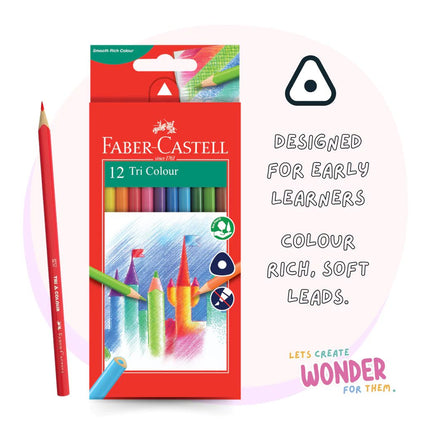 Faber Castell Tri Colour Pencils 12pk, Schools supplier triangle pencils, Faber Castell Pencils