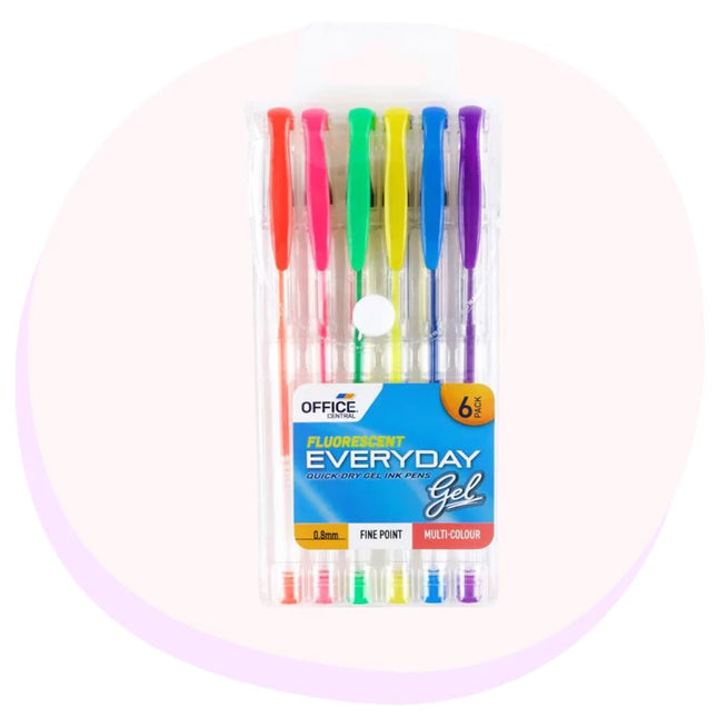 Gel Pens 6 Pack Fluorscent Colours
