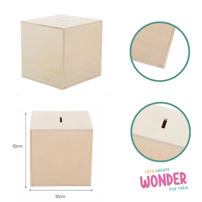 Wooden Money Box 10x10x10cm