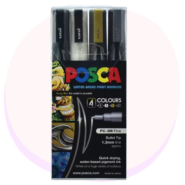 Posca Paint Pens PC-3M Paint Markers 4 Pack Gold, Silver