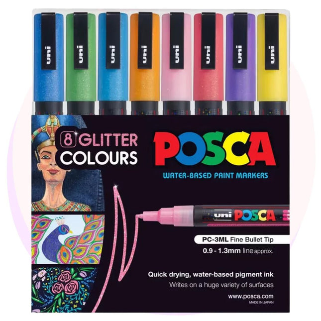 Posca Marker PC-3M, uni posca glitter paint pens, glitter posca, posca fine tip, art supplies, back to school, school supplies, art and craft
