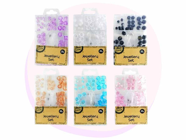 Jewellery Bead Box Kit - Coloured Translucent Crystal Beads 20g