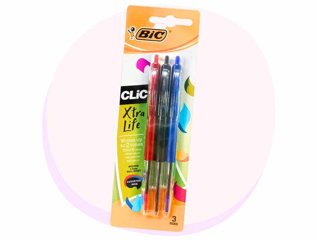 BIC Clic Ball Point Pen Assorted 3 Pack