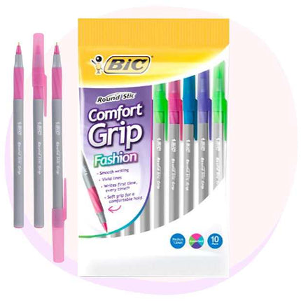 Bic Ballpoint Pen Comfort Grip Fashion Assorted Colours 10 Pack