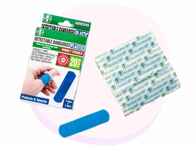 Detectable Adhesive Bandages Plastic Blue Food Prep 20 Pack