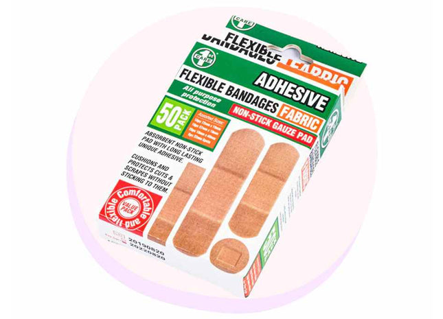 care science antibacterial fabric adhesive bandages, 100 ct assorted sizes  | flexible + breathable protection helps prevent infection for first aid