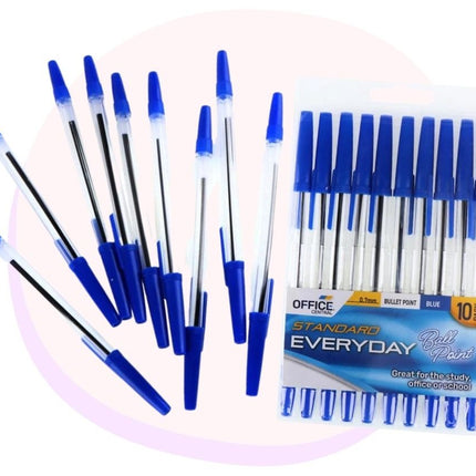 Ballpoint Writing Pens Standard Everyday - Blue Pens 10 Pack