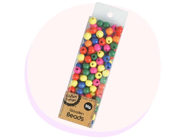 Wooded Beads Bright Colours 50g Pack