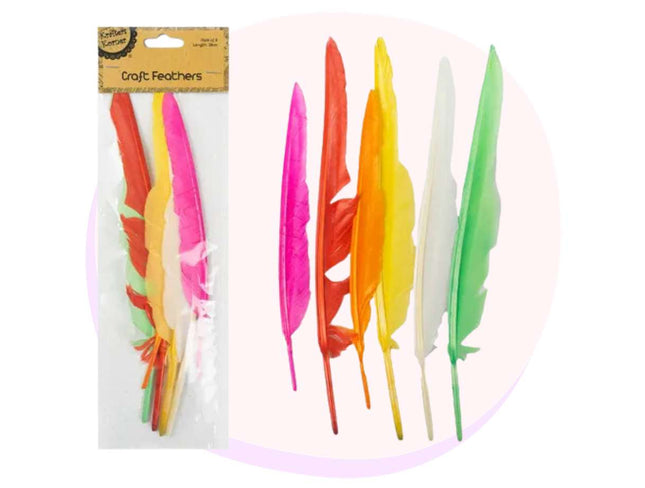 CraftLarge Craft Feathers Assorted Colours 6 Pack - 28cm