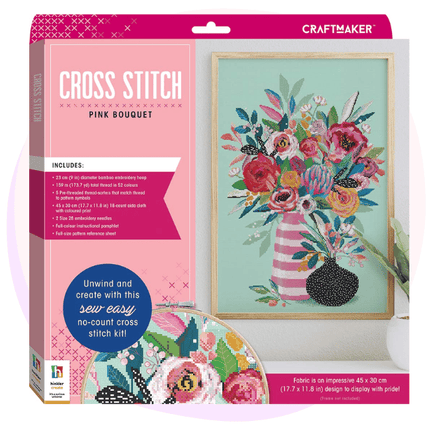 Cross Stitch Kit Pink Flower Bouquet Vase