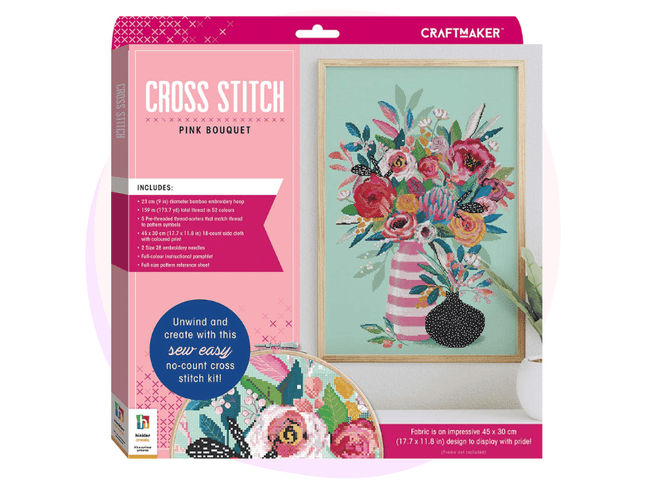 Cross Stitch Kit Pink Flower Bouquet Vase