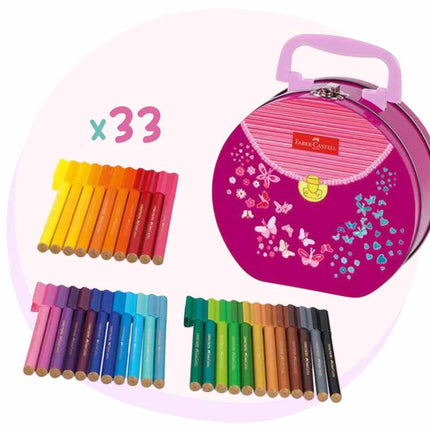 Faber Castell 33 Connector Pen Colour Markers and Handbag Tin - Pink