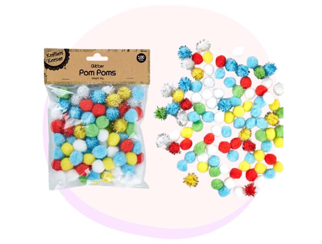 Glitter Pom Pom 100 Pack