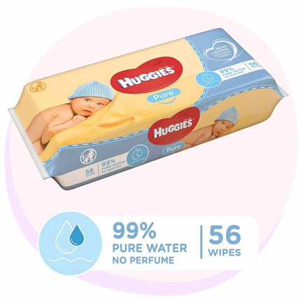 Huggies Pure Soft Gentle Baby Wipes Natural for Sensitive Skin 56 Wipes Pack | Preschool Day care | Childcare Centre Supplies
