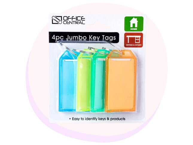 Key Tags Large Colour 6.7cm x 3.5cm 4 Pack