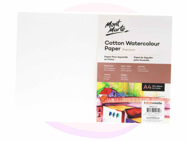 Cotton Watercolour Paper 300gsm Monte Marte A4 5 Sheets