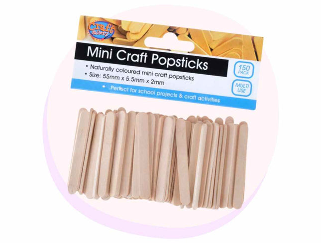 Mini Paddle Pop Craft Sticks 150 Pack - Natural