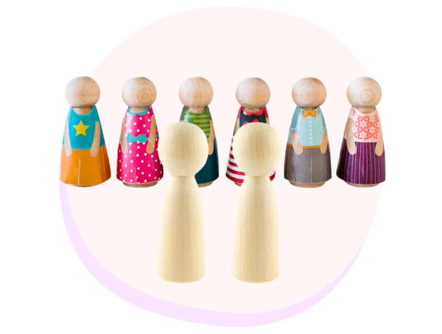 Minifolk, DIY dolls, peg dolls, cute mini dolls with clothes, sturdy toys, Children's Gifts, Printable Toys, Wooden DIY Dolls, play dolls