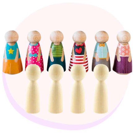 Wood Craft Mini Folk DIY Dolls 6cm 4 Pack