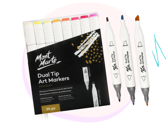Premium Marker Set - Dual Tip Ink Art Markers Mont Marte 24 Pack