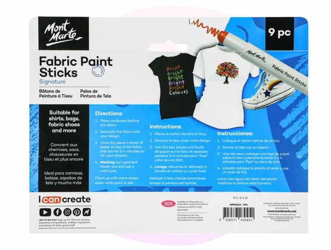 Mont Marte Fabric Paint Sticks 9 Pc