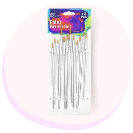 Art Paint Brush Set Transparent Handle Assorted Sizes 12 Pack