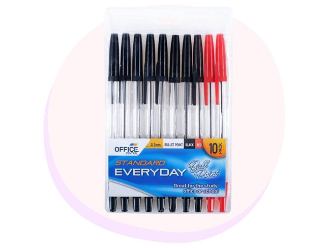Ballpoint Writing Pens Standard Everyday - Red Black Pens 10 Pack