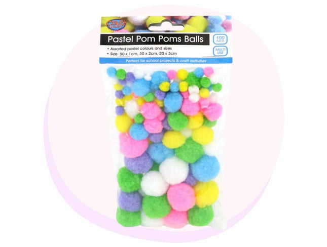Pom Poms Pastel Mixed 100 Pack