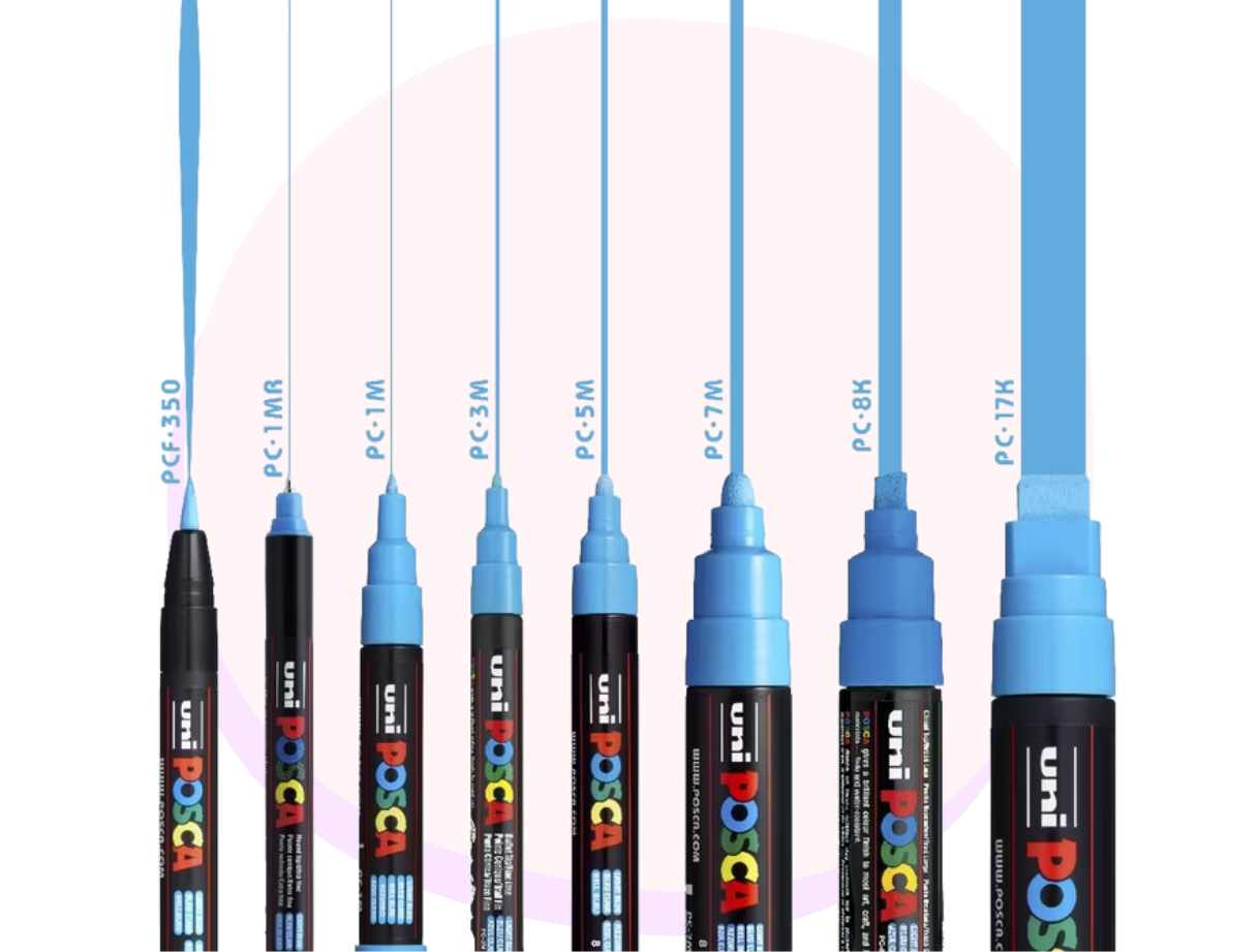 Posca Paint Marker Mixed Size Black&White Marker Pack (Set of 10) ,  Mitsubishi Uni Poster Color Marking Pen PC-1M, PC-3M, PC-5M, PC-8K, PC-17K  +