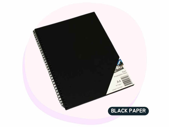 Quill A4 Presentation Visual Art Diary Spiral 90pg 110gsm - ΜΑΥΡΟ ΧΑΡΤΙ