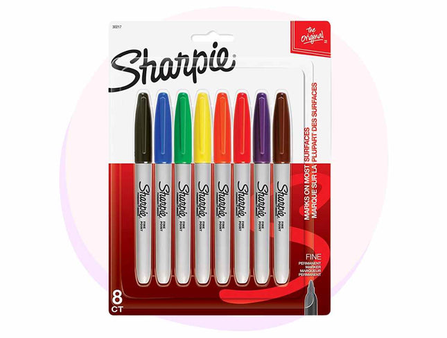 Sharpie Permanent Markers, Fine Point, Assorted Colours, 8 Pack
