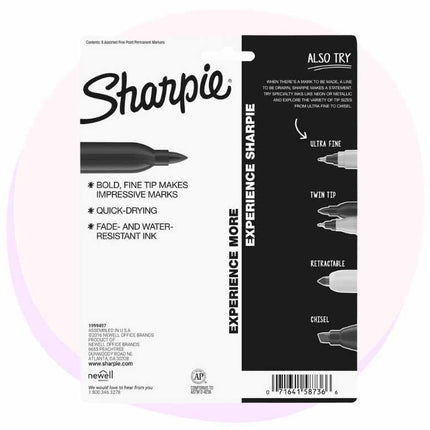 Sharpies Permanent Markers, Fine Point, Fashion Pastel Colours, 8 Pack