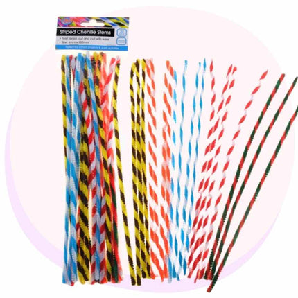 Chenille Stem Pipe Cleaners Striped 6cm x 30cm 20 Pack