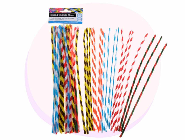 Chenille Stem Pipe Cleaners Striped 6cm x 30cm 20 Pack