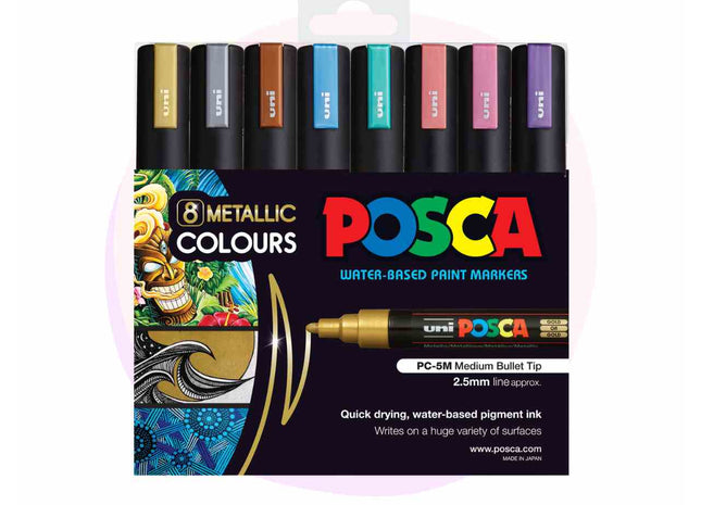 8pc Black Assorted Posca - Assorted Tips - Artworx Art Supplies