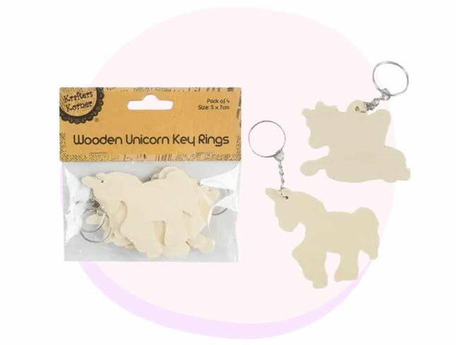 Unicorn Wooden Key Rings DIY 4 Pack