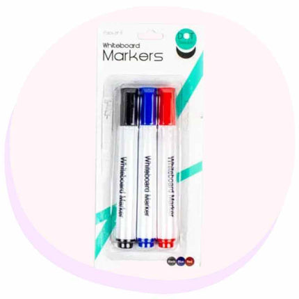 Whiteboard Markers 3 Pack - Black, Blue, Red