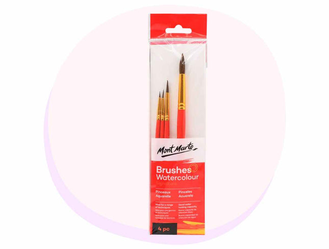 Watercolour Art Brushes Galley Quality 4pc Mont Marte - Fine Tips