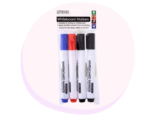 Whiteboard Markers 4 Pack - Assorted Colours no